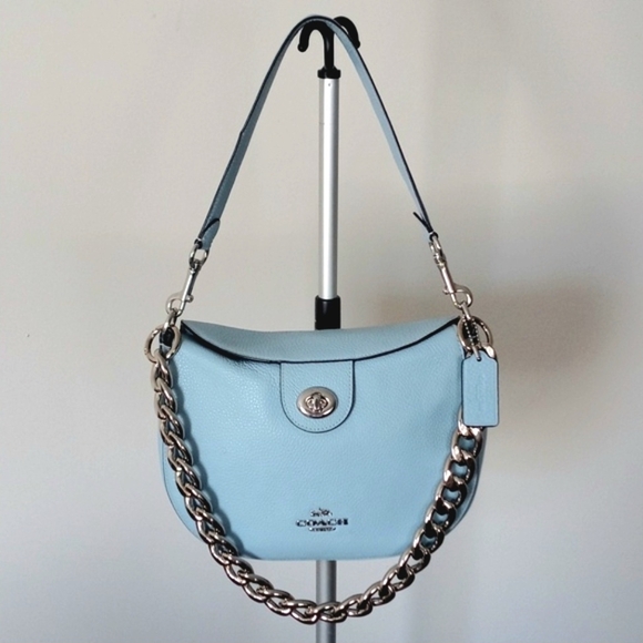 ๐Coach๐ - Waterfall Blue/Silver Ella Hobo Convertible Crossbody Bag - Picture 2 of 15